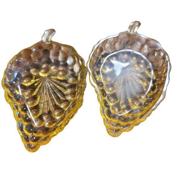 Anchor Hocking Vintage 1950s Amber Bubble Glass Leaf Mini Dish Set 4.5x2.5 - Picture 1 of 3